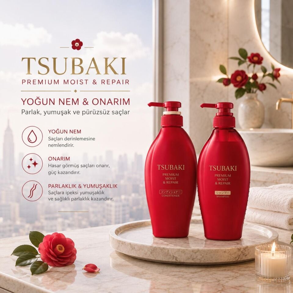 Tsubaki Premium Moist & Repair Şampuan 450 ml + Saç Kremi 450 ml Seti
